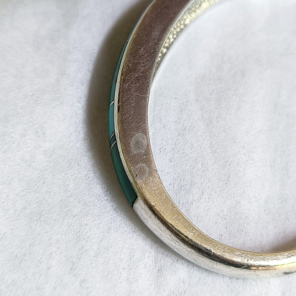 Teme sterling silver and turquoise inlay tapered bangle bracelet - Picture 7 of 11